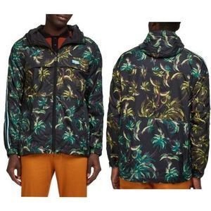 Seasonal Palm Print Windbreaker Hooded Jacket
